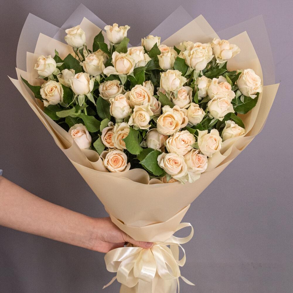 Букет «Персик» – пышные кустовые розы нежно-персикового оттенка Рязань Рязанская область