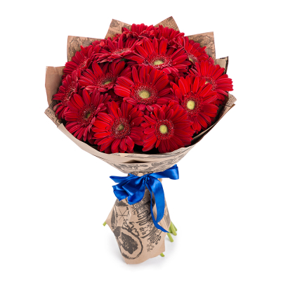 Яркий букет из 15 красных гербер – воплощение страсти и жизнерадостности Рязань Рязанская область