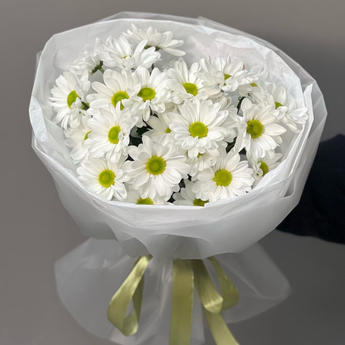 Букет «Ромашковый» – нежные белые хризантемы в деревенском стиле Рязань Рязанская область