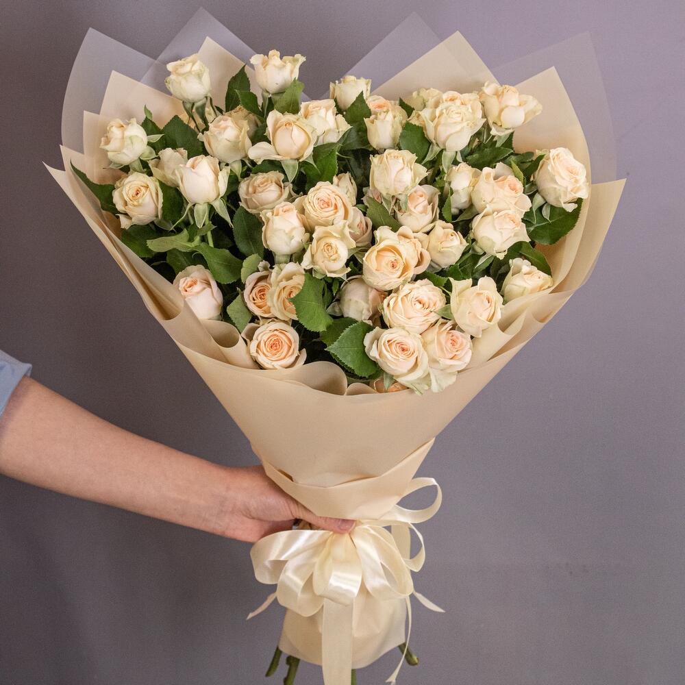 Букет «Персик» – пышные кустовые розы нежно-персикового оттенка Рязань Рязанская область
