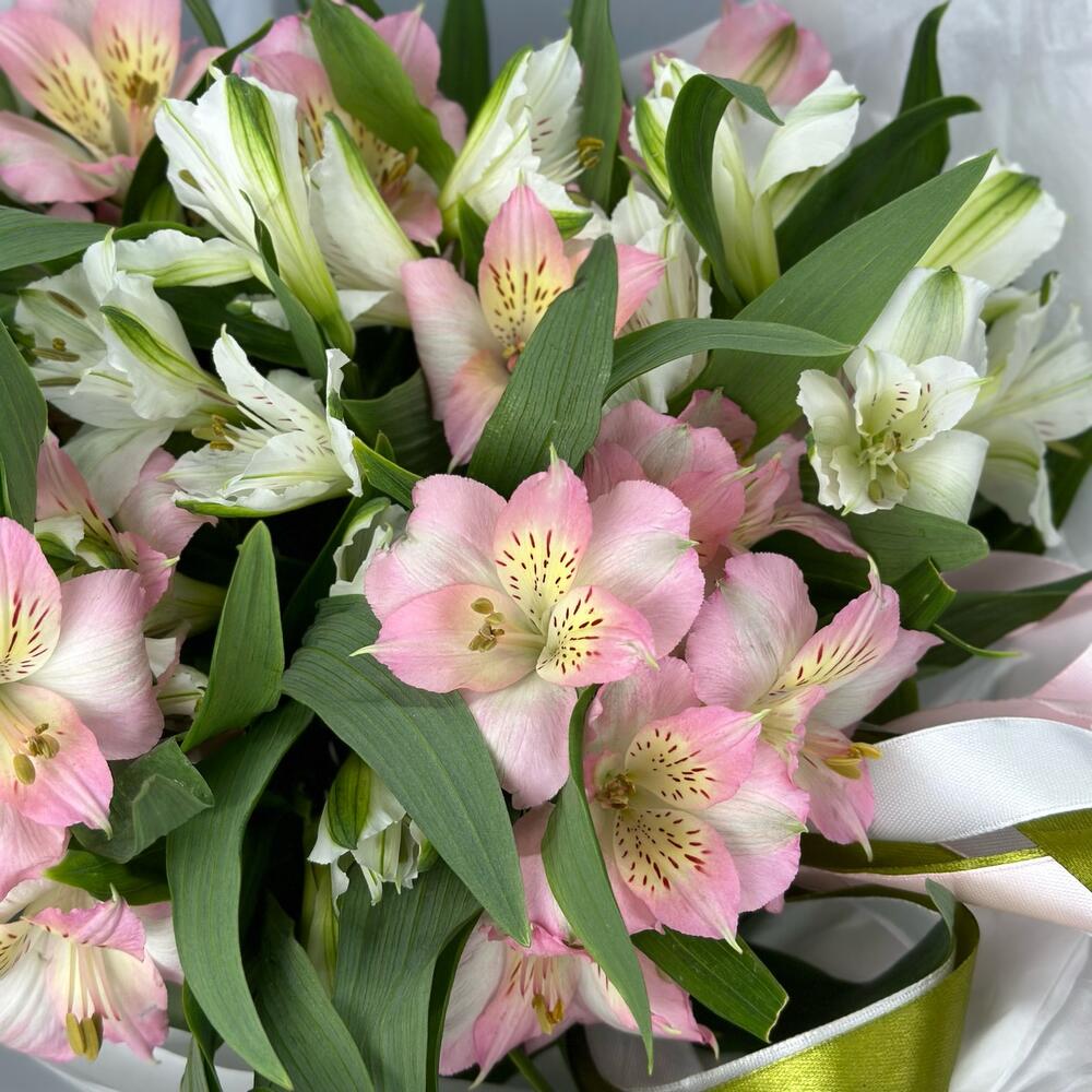 Букет «Нежность» – трогательное сочетание белых и розовых альстромерий Рязань Рязанская область