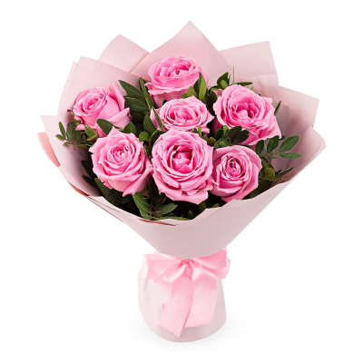 Букет из розовых роз с фисташкой – нежность в каждом лепестке Рязань Рязанская область