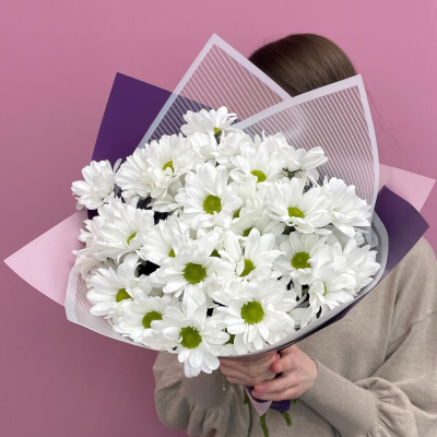 Букет «Весеннее настроение» – свежесть белых хризантем Рязань Рязанская область