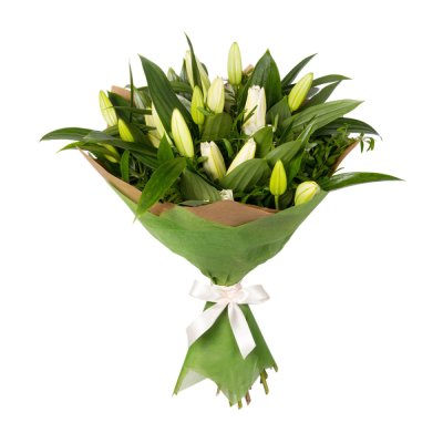 Нежный букет из лилий с фисташкой – элегантность в каждой детали Рязань Рязанская область