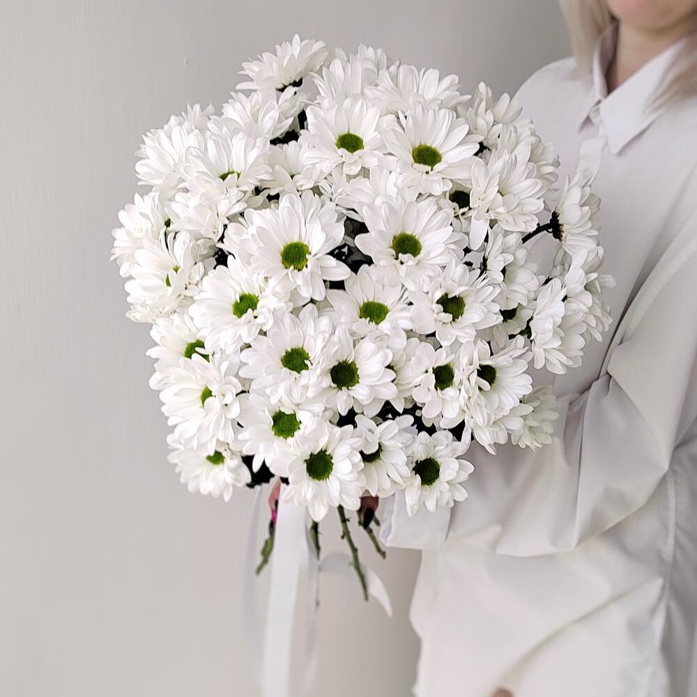 Букет «Ромашка» – 9 белоснежных хризантем в деревенском стиле Рязань Рязанская область