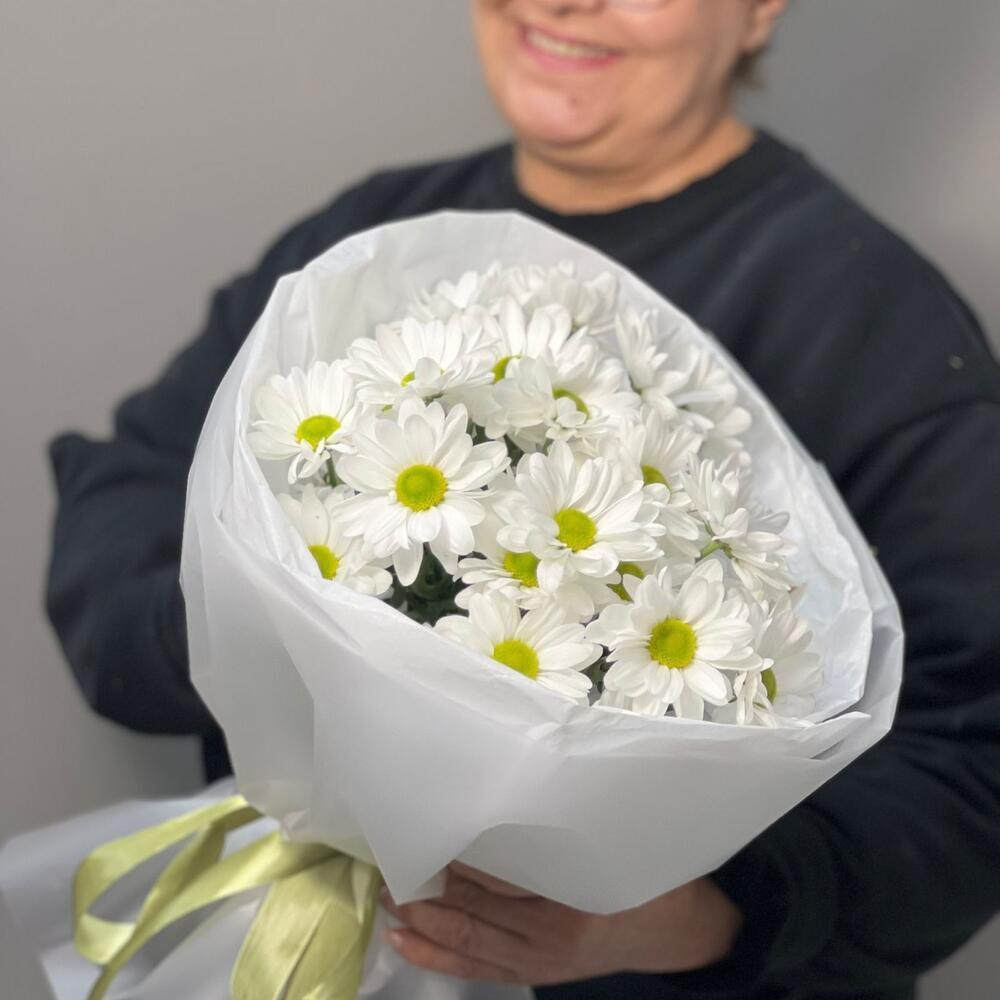 Букет «Ромашковый» – нежные белые хризантемы в деревенском стиле Рязань Рязанская область