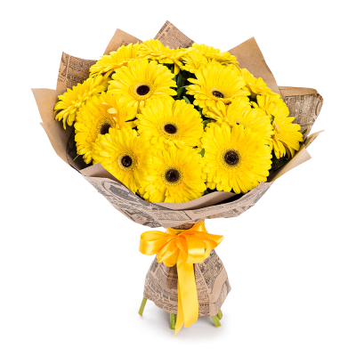 Пышный букет из 15 жёлтых гербер – как луч солнца в ваших руках Рязань Рязанская область