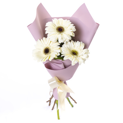 Нежный букет из 3 белых гербер – символ искренности и света Рязань Рязанская область