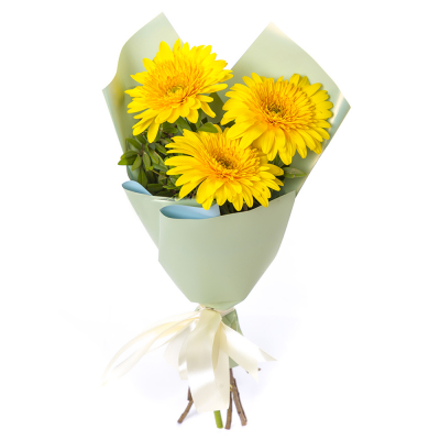 Яркий букет из 3 жёлтых гербер – частичка солнечного света Рязань Рязанская область