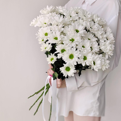 Букет «Ромашка» – 9 белоснежных хризантем в деревенском стиле Рязань Рязанская область