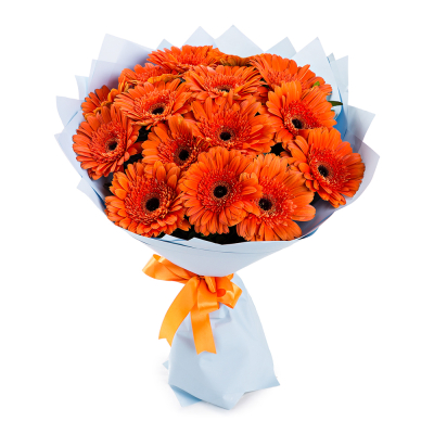 Яркий букет из 15 оранжевых гербер – как кусочек солнца в ваших руках Рязань Рязанская область